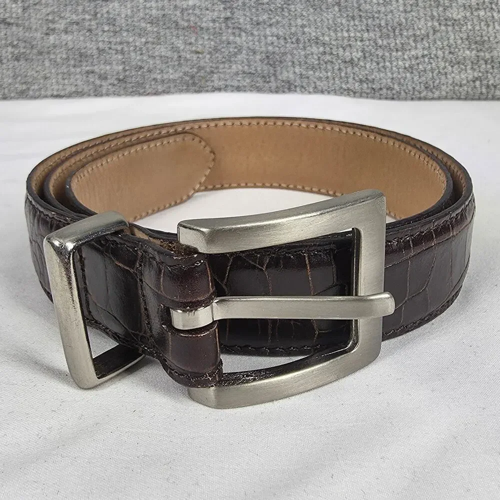 TALBOTS GENUINE LEATHER BELT S BROWN ITALY – CROCO TEXTURE – MADE IN ITALY